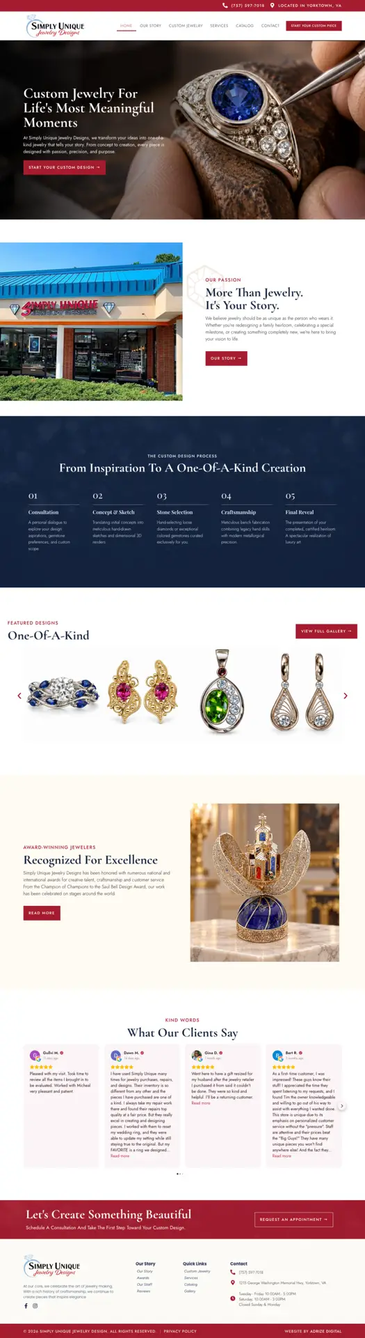 Website designed for Simply Unique Jewelry Design