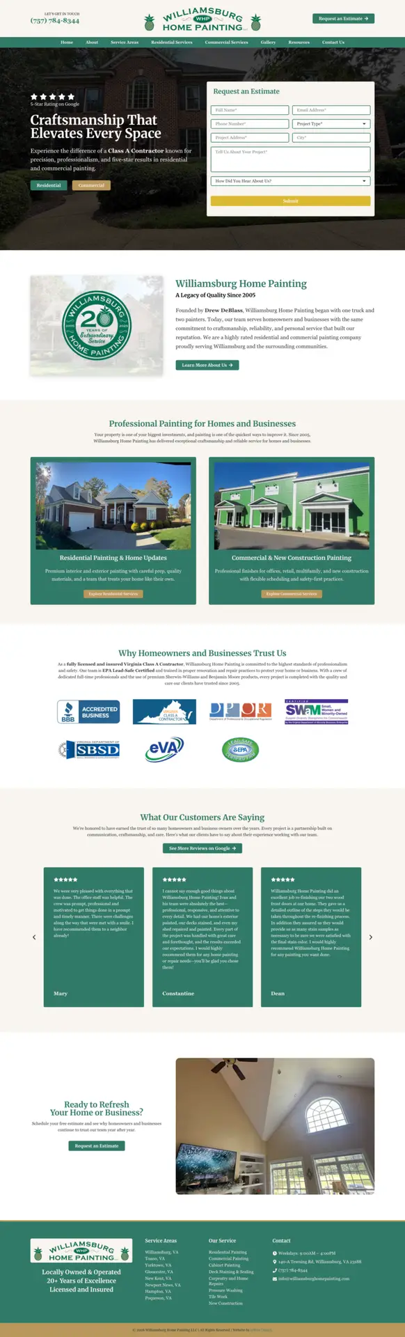 Website designed for Williamsburg Home Painting